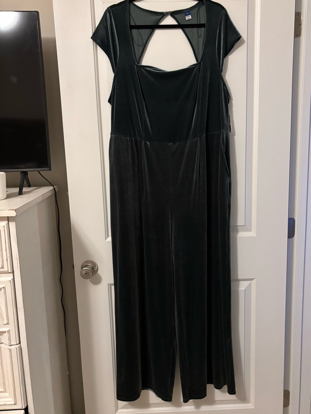 Old Navy Dark Green Velvet Jumpsuit with Back Cutout